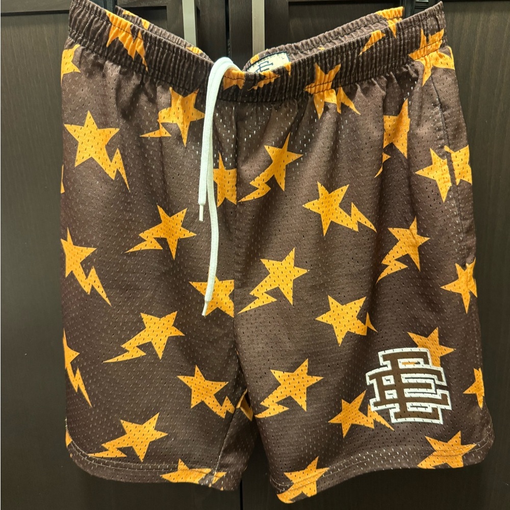 Eric Emanuel Brown Star Patterned Men's Mesh Shorts - Picture 4 of 4